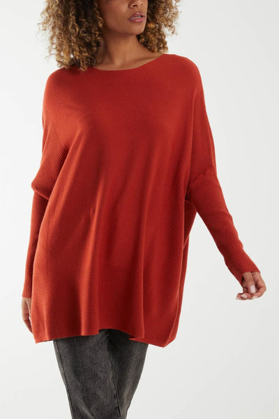 Izzy Straight Neck Ribbed Sleeve Detail Jumper - Rust
