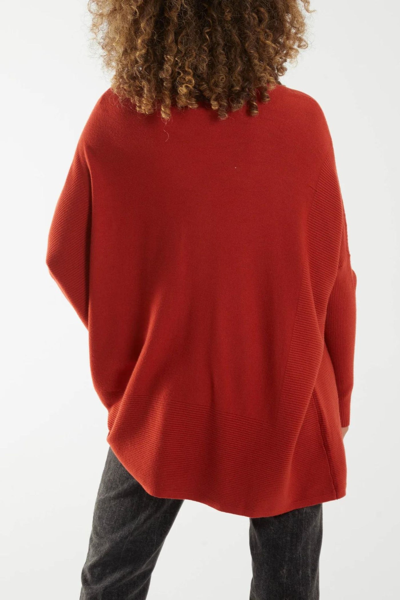 Izzy Straight Neck Ribbed Sleeve Detail Jumper - Rust
