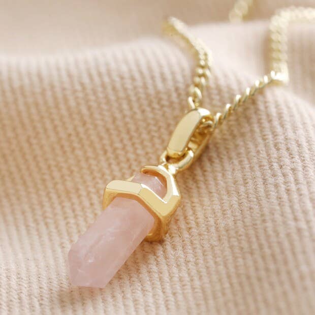 Tiny Rose Quartz Healing Crystal Pendant Necklace Gold | Jezabel Boutique