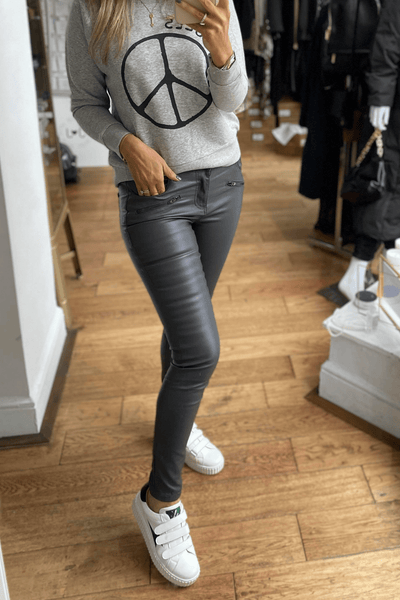 B. Young Dark Grey Leather Look Jeans - Jezabel Boutique