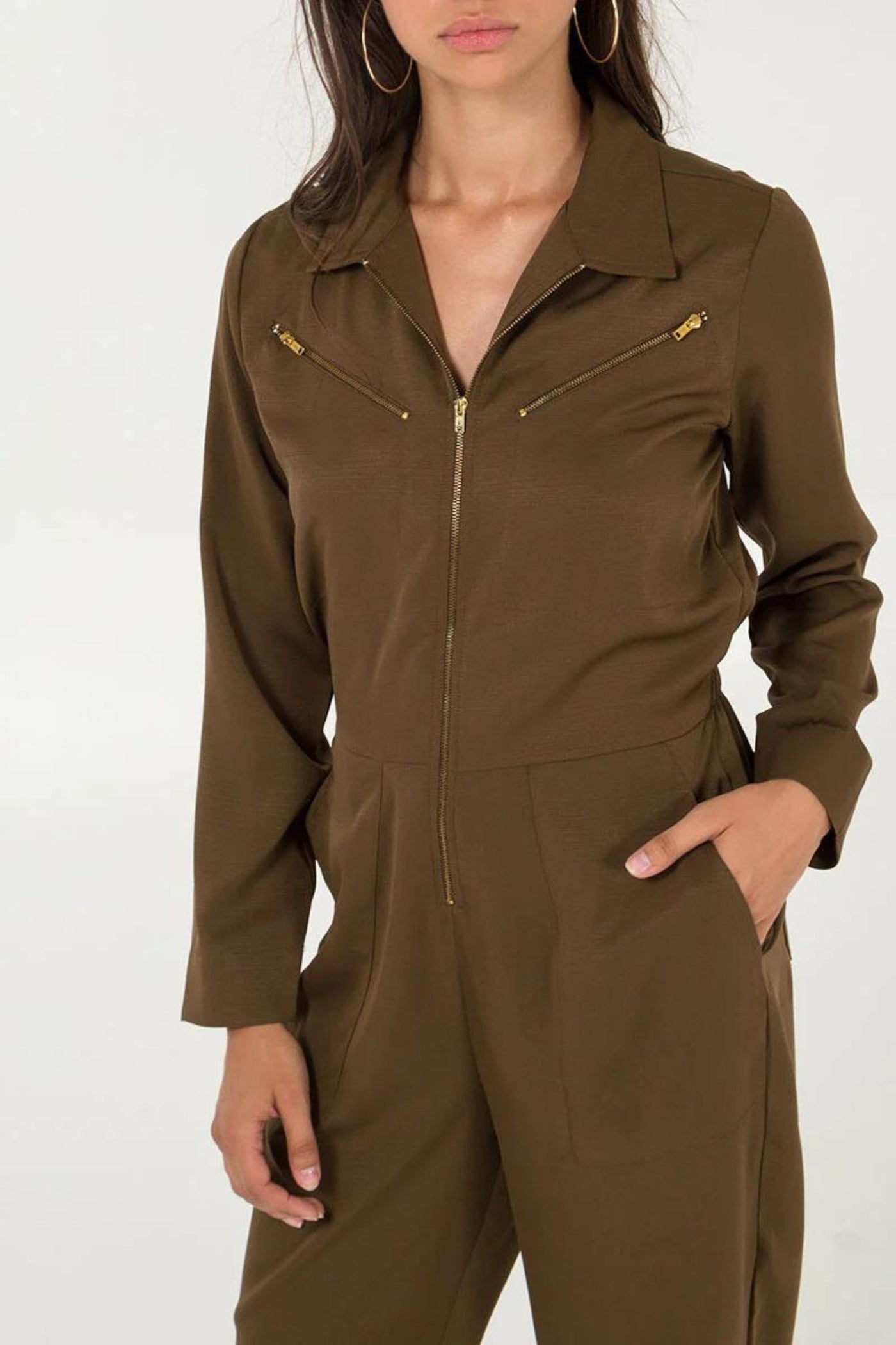 Khaki Zip Front Boiler Suit | Jezabel Boutique