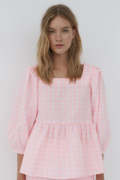 Sofie Schnoor Neon Pink Gingham Blouse | Jezabel Boutique