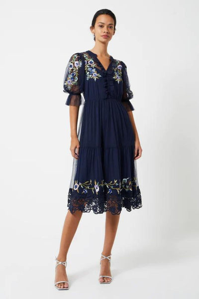 French Connection 71TAQ Ambre Embroidered Cluster Maxi Dress Indigo | Jezabel Boutique