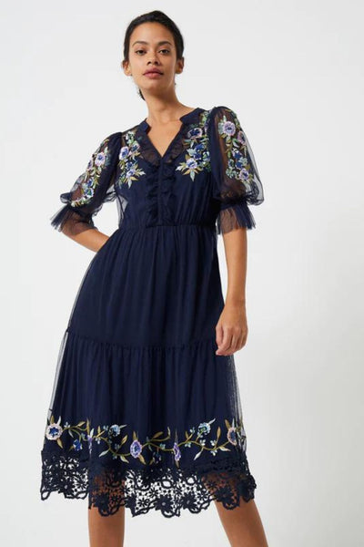 French Connection 71TAQ Ambre Embroidered Cluster Maxi Dress Indigo | Jezabel Boutique