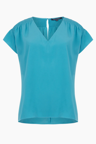 French Connection Blue Crepe V-Neck Top