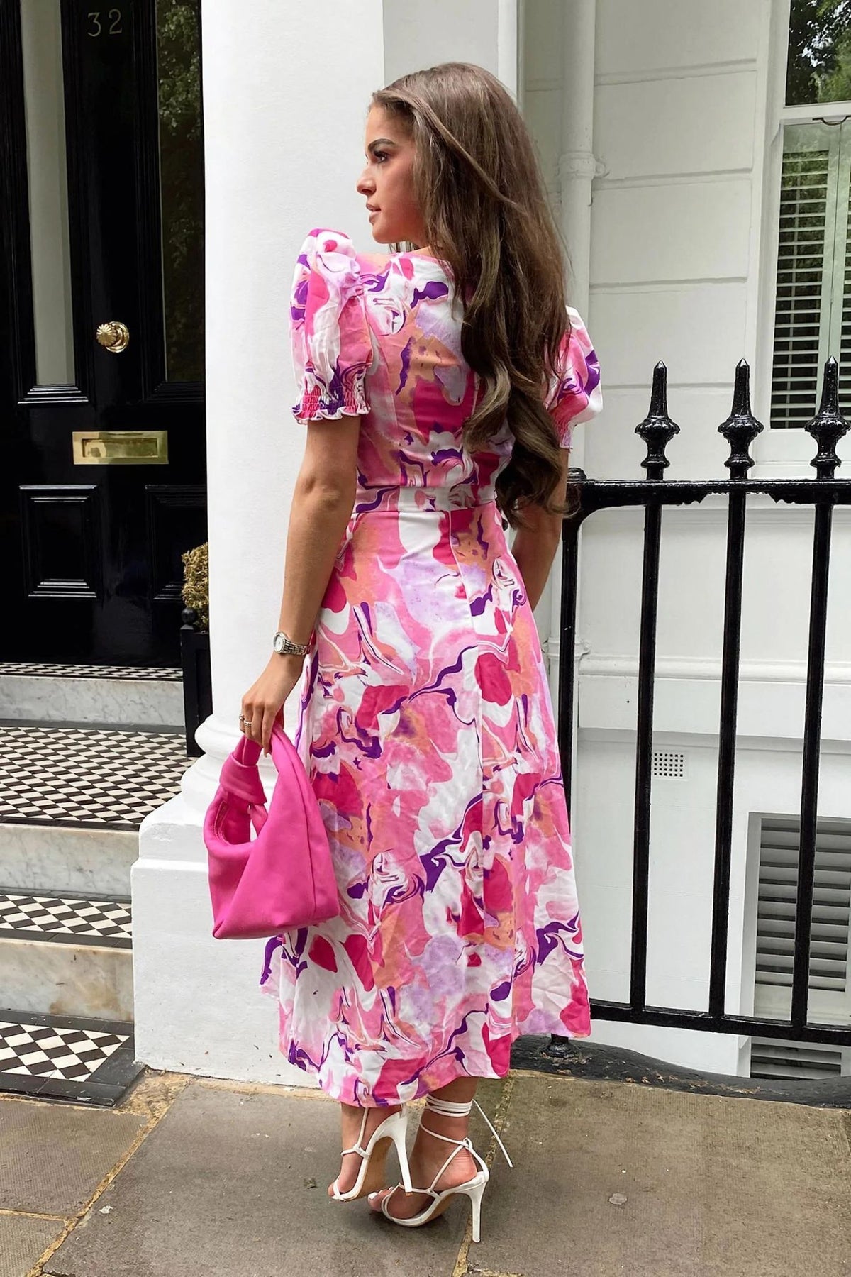 Girl In Mind Lillian Pink Abstract Print Sweetheart Midi Dress - Jezabel Boutique