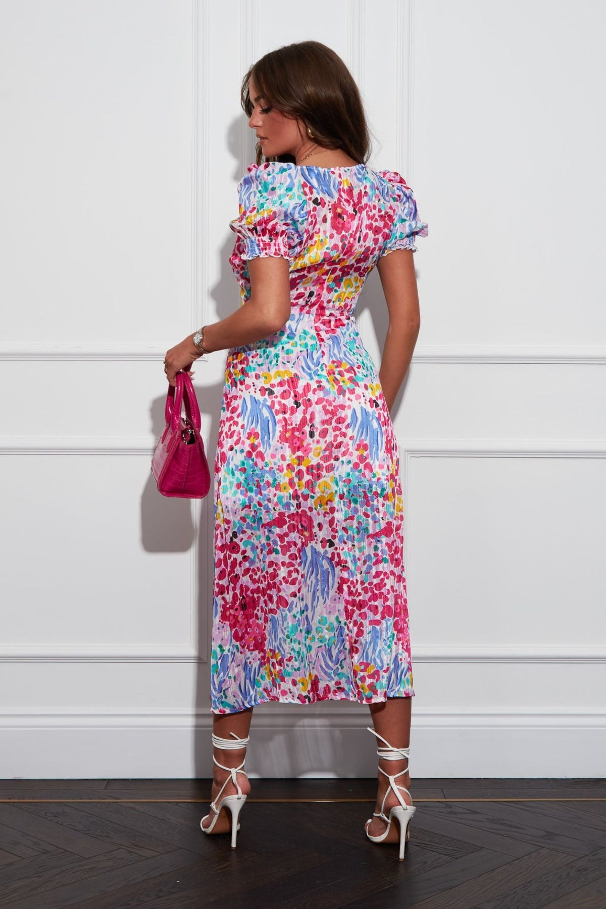 Girl In Mind Lillian Pink Bright Multicolour Sweetheart Midi Dress - Jezabel Boutique
