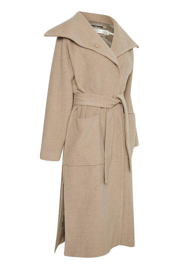 InWear LaudaIw Beige Slit Coat Wide Collar - Jezabel Boutique