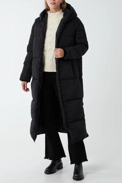Oversized Hooded Zip Puffer Coat - Black | Jezabel Boutique