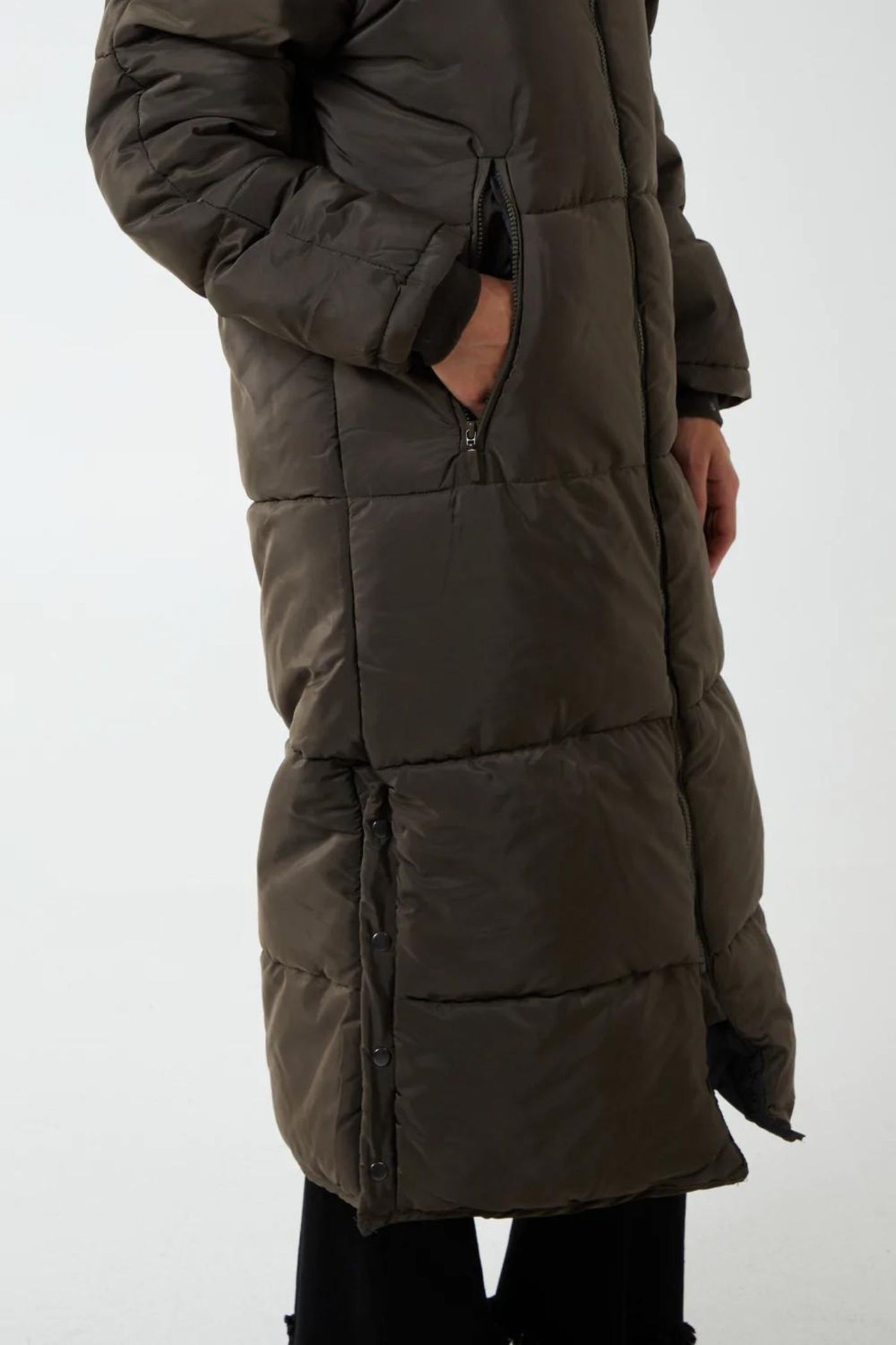 Oversized Hooded Zip Puffer Coat - Khaki | Jezabel Boutique