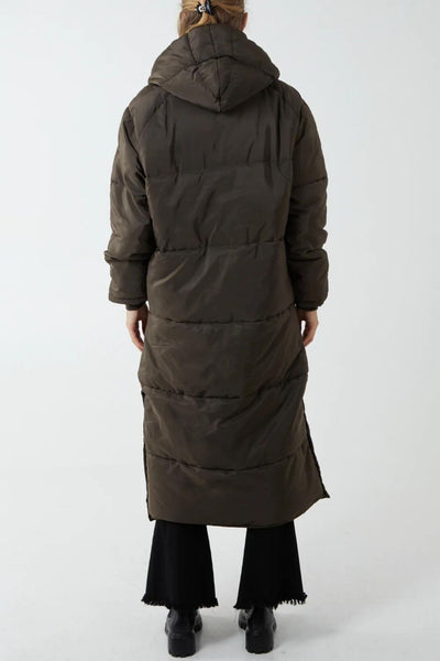 Oversized Hooded Zip Puffer Coat - Khaki | Jezabel Boutique