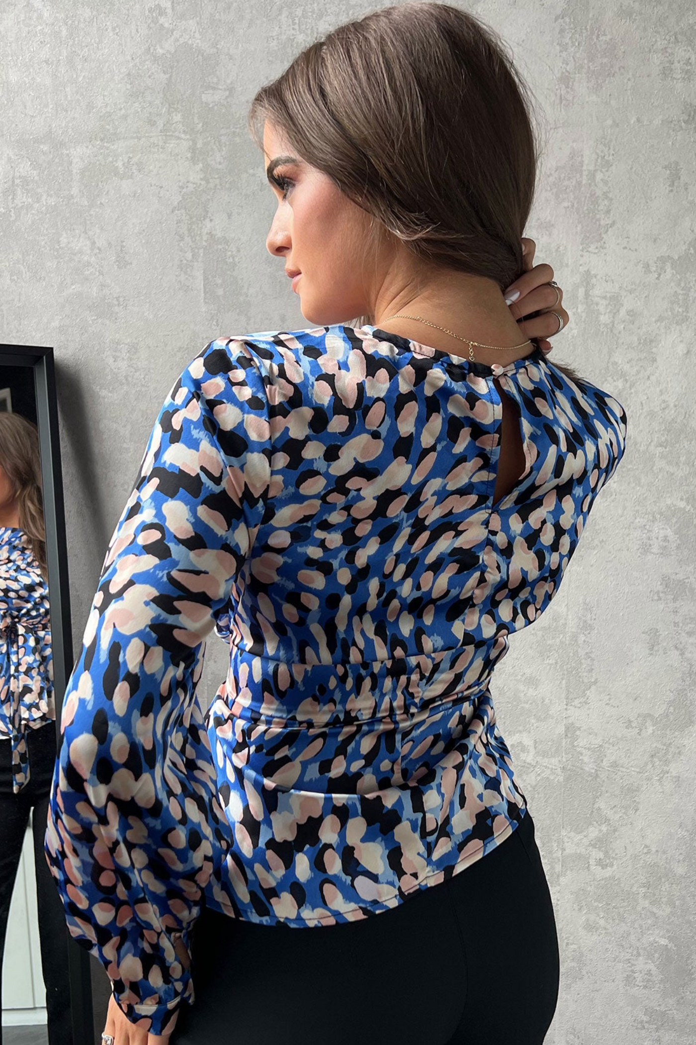Girl In Mind Kirsten Blue Leopard Print Blouse | Jezabel Boutique
