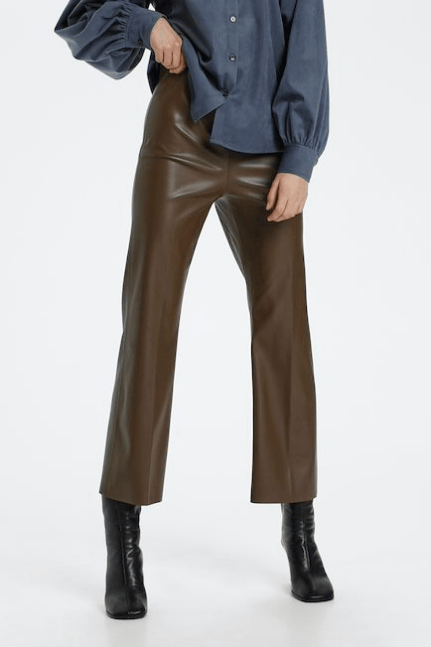 Soaked In Luxury Brown PU Kickflare Trousers - Jezabel Boutique