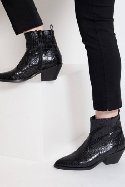 Vanessa Wu Black Crocodile Effect Cowboy Boots - Jezabel Boutique
