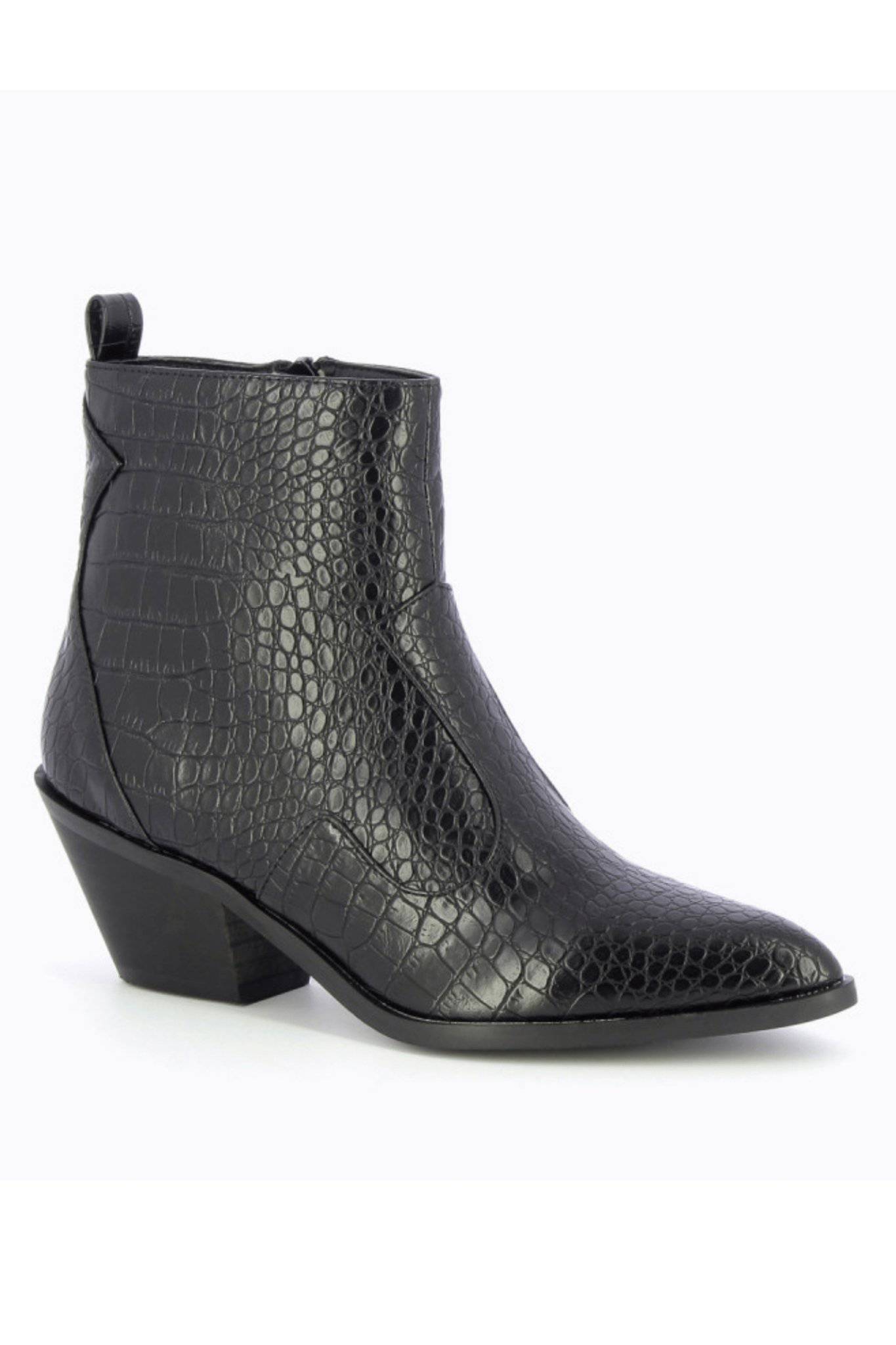 Vanessa Wu Black Crocodile Effect Cowboy Boots - Jezabel Boutique